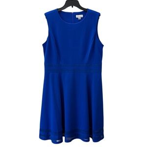 NWT Calvin Klein Dress Blue A-Line Sleeveless Sheer Hem Zip Closure Women’s 16